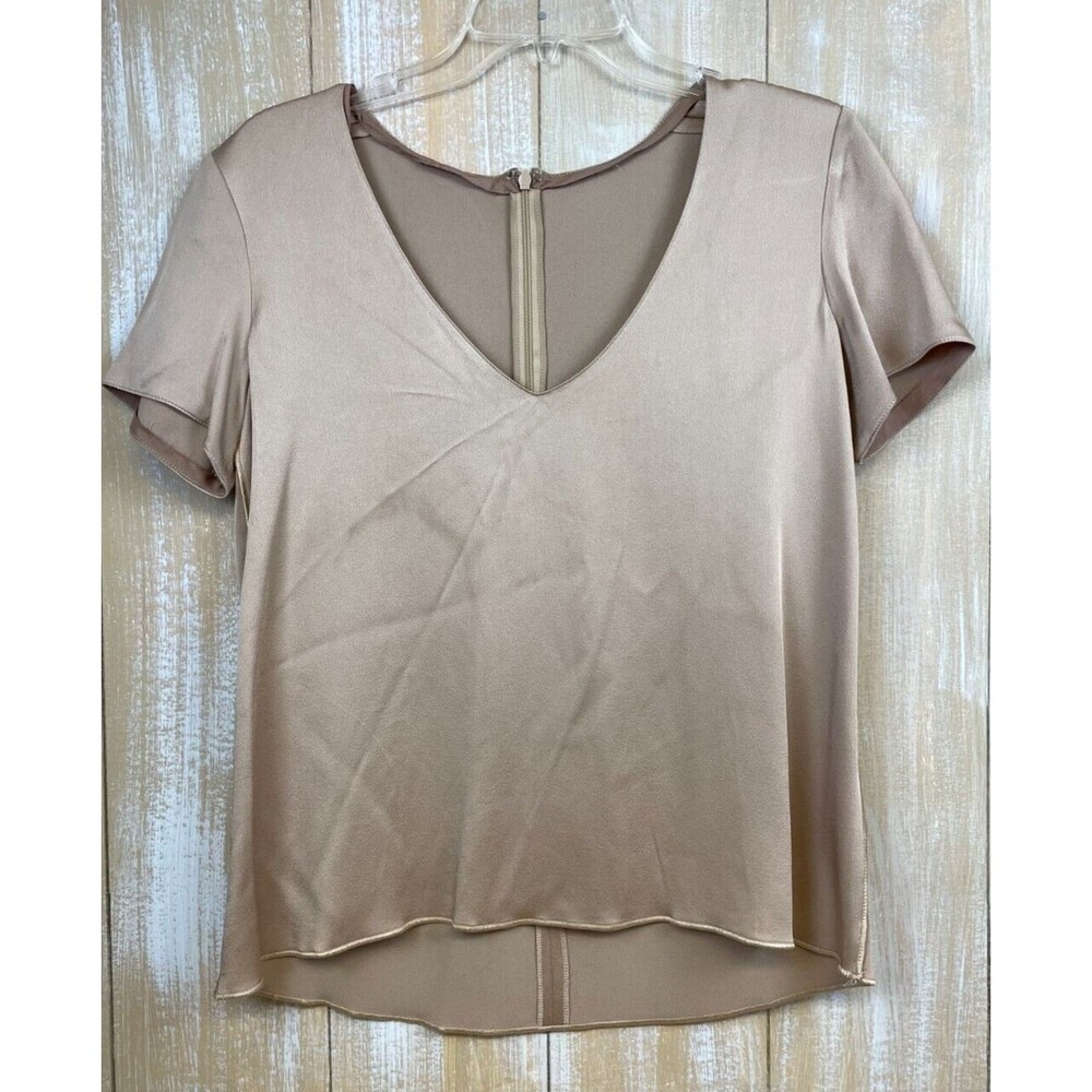 The Row Gold Short Sleeve V-Neck Thick Satin Zip Top Women’s See Size in Photo's